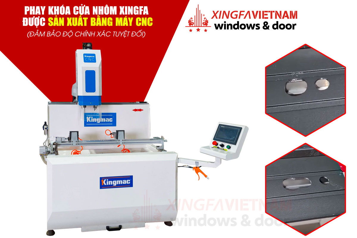 Phay Khóa Cửa Nhôm Xingfa được sản xuất bằng máy CNC