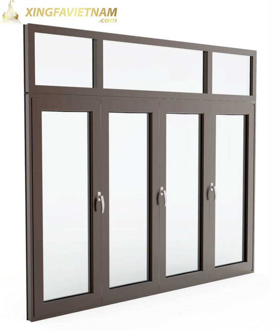 Cửa sổ 4 cánh mở quay ghép fix rời nhôm Xingfa Anodise Hệ 55