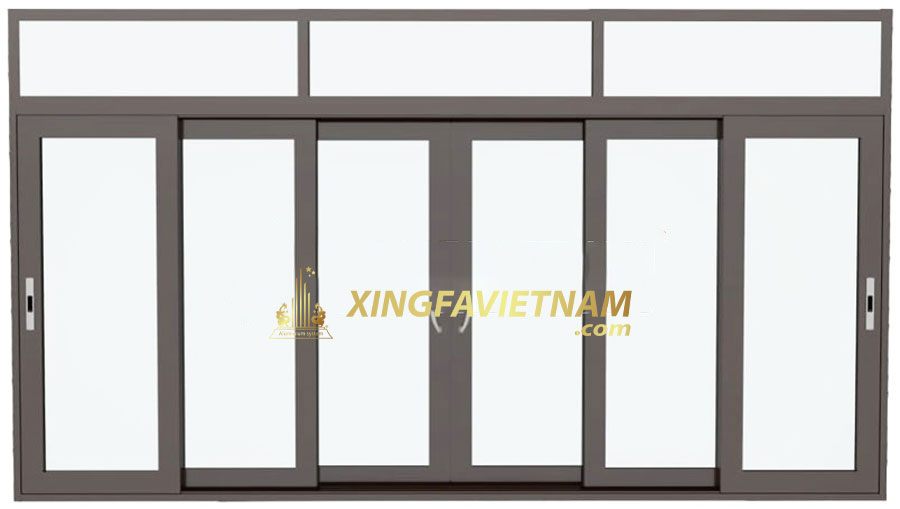 Cửa đi 6 cánh lớn mở trượt 3 ray Nhôm Xingfa Anodise Hệ 115