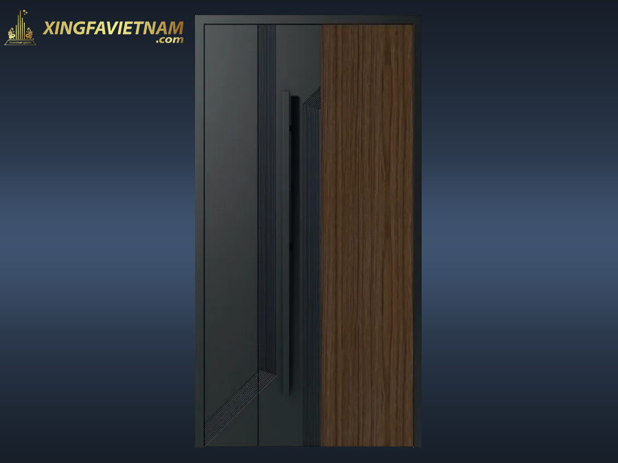 Cửa Chính Biệt Thự Cao Cấp GJ-073 Màu Xám Đen Vân Gỗ