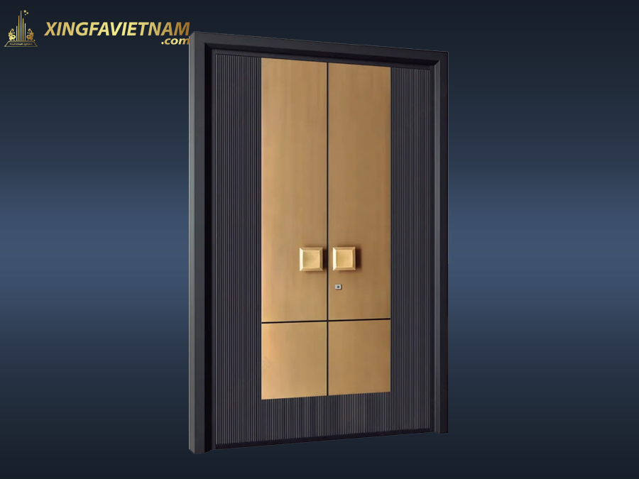 Cửa Chính Biệt Thự Cao Cấp GJ-078 Vàng Đồng Viền Rãnh Dọc