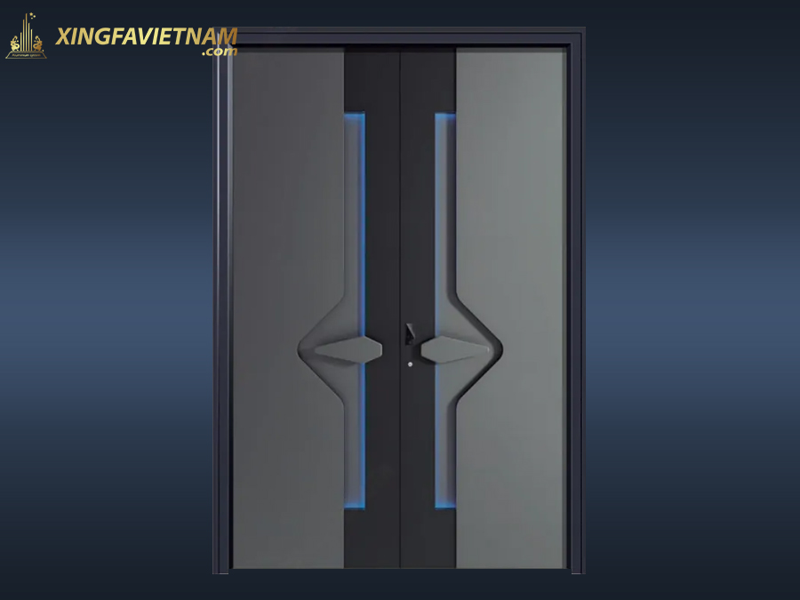 Cửa chính biệt thự cao cấp GJ085 Xám Titan Chỉ Viền Xanh