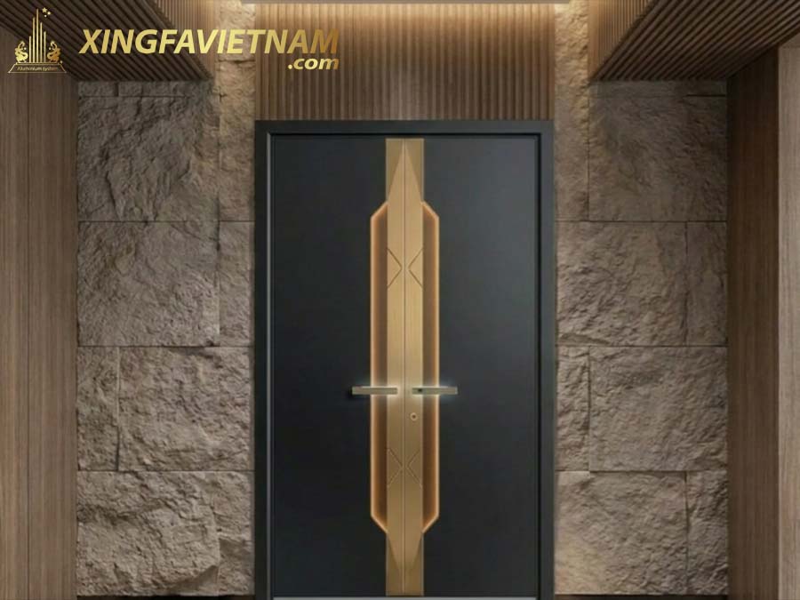 Cửa Chính Biệt Thự Phối Khối Hình Học Vàng Gold GJ-030